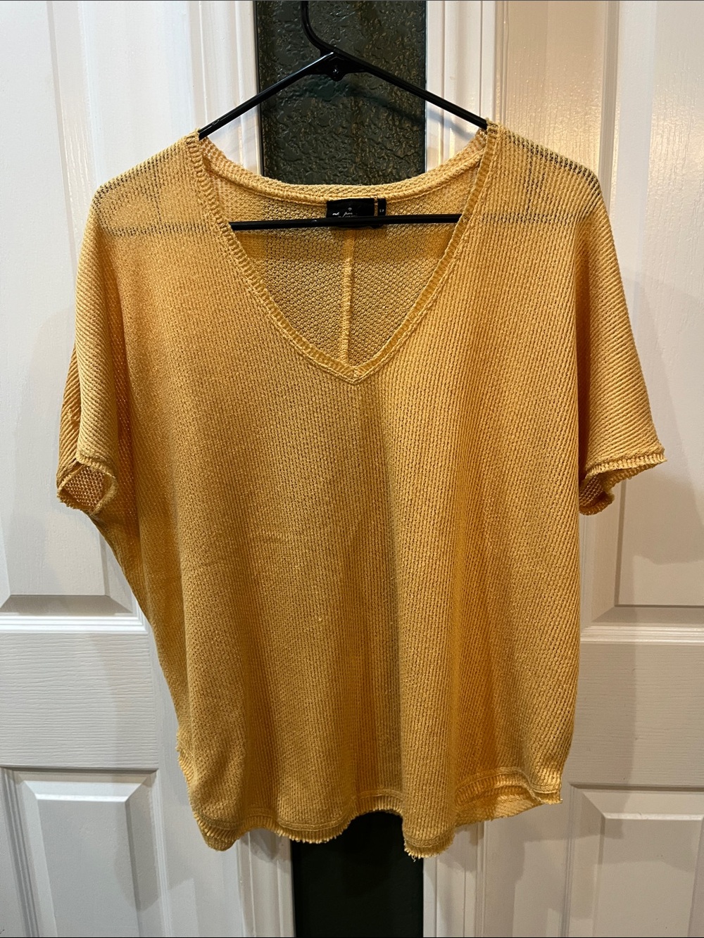 Lightweight V-Neck Knit Top - Mustard